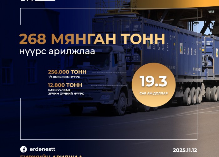 268.8 мянган тонн нүүрс БНХАУ-ын Мандал боомт хүргэж өгөх нөхцөлөөр амжилттай арилжааллаа