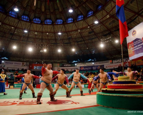 Сар шинийн барилдаанд зодоглох бөхчүүд