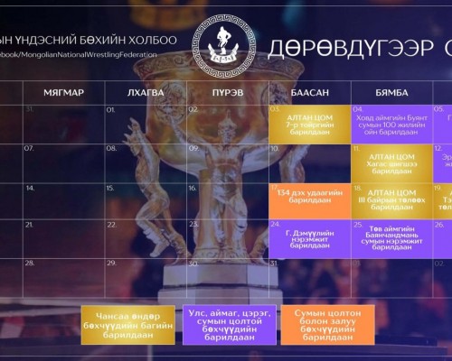 Дөрөвдүгээр сард болох бөхийн барилдааны хуваарь